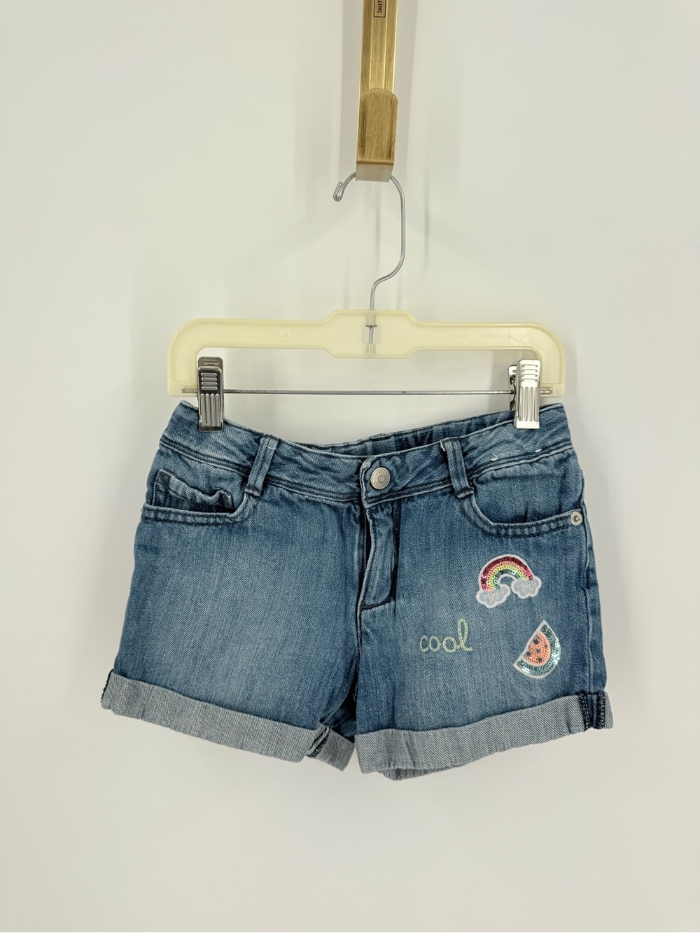 Gymboree Blue Denim Shorts with Rainbow & Watermelon Patches